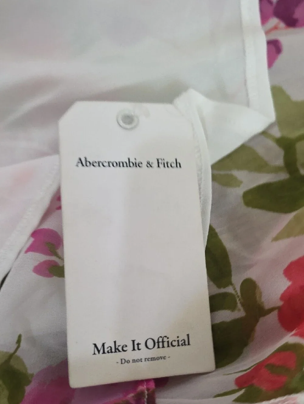 Abercrombie & Fitch White Floral High-Low Dress with Pink & Red Blooms
